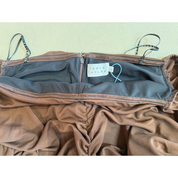 Tanya Taylor Marla Ruched Maxi Fit and Flare Dress Off Shoulder Mocha Brown 18 - Picture 13 of 16